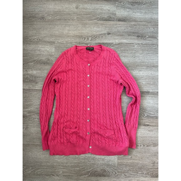 Eddie Bauer EUC Knit V-neck Long Cardigan Sweater Pink Size L Button Down - Picture 2 of 5